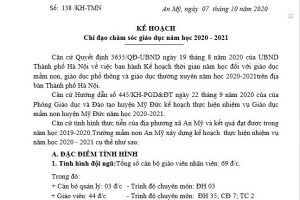 KẾ HOẠCH CHỈ ĐẠO CHĂM SÓC GIÁO DỤC NĂM HỌC  2020 – 2021